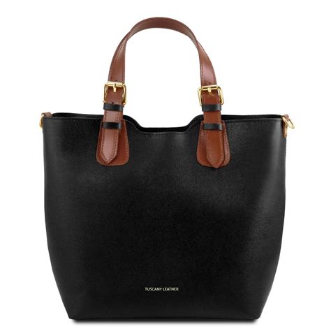 Borsa Medium in pelle Saffiano in Nero 